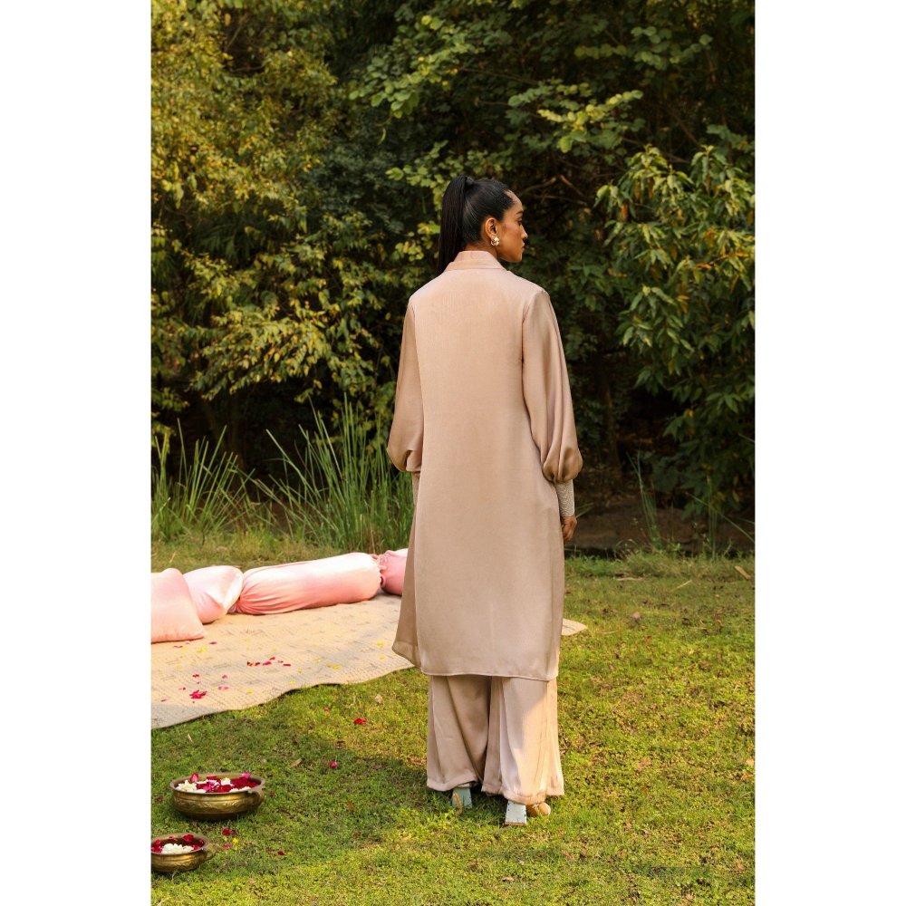 Ajiesh Oberoi Beige Kajal Shirt with Pant and Shrug (Set of 3)