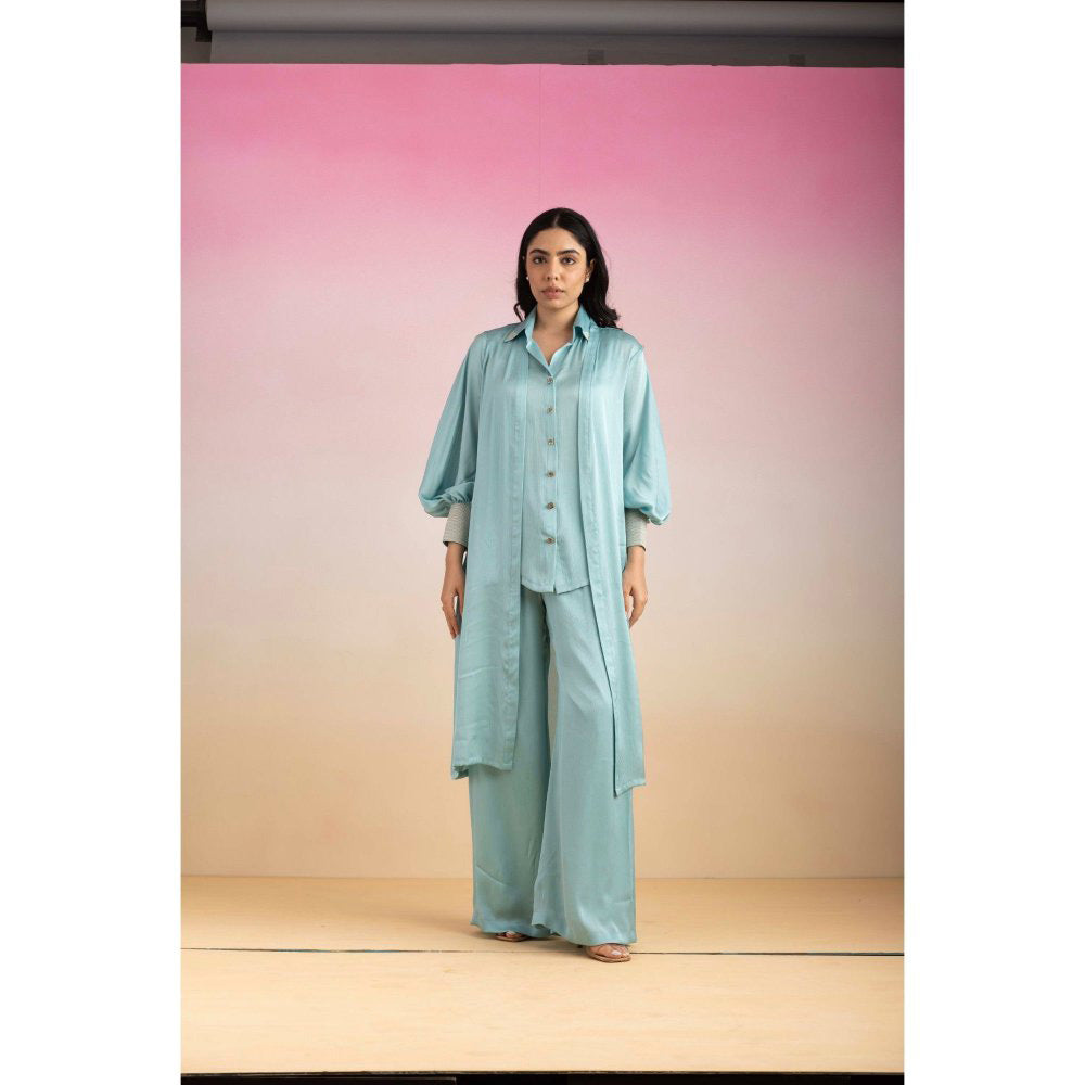 Ajiesh Oberoi Blue Kajal Shirt with Pant and Shrug (Set of 3)