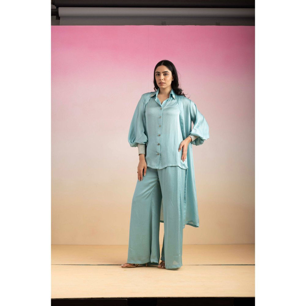 Ajiesh Oberoi Blue Kajal Shirt with Pant and Shrug (Set of 3)