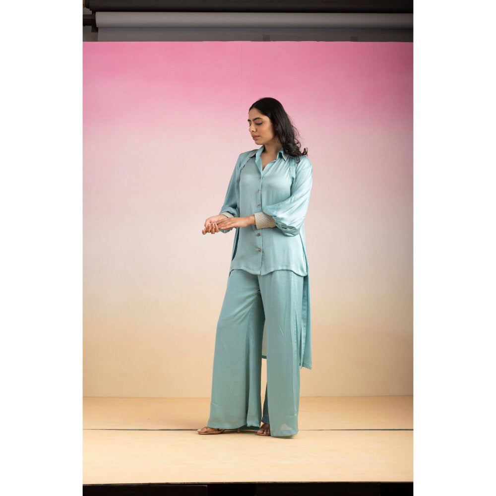 Ajiesh Oberoi Blue Kajal Shirt with Pant and Shrug (Set of 3)