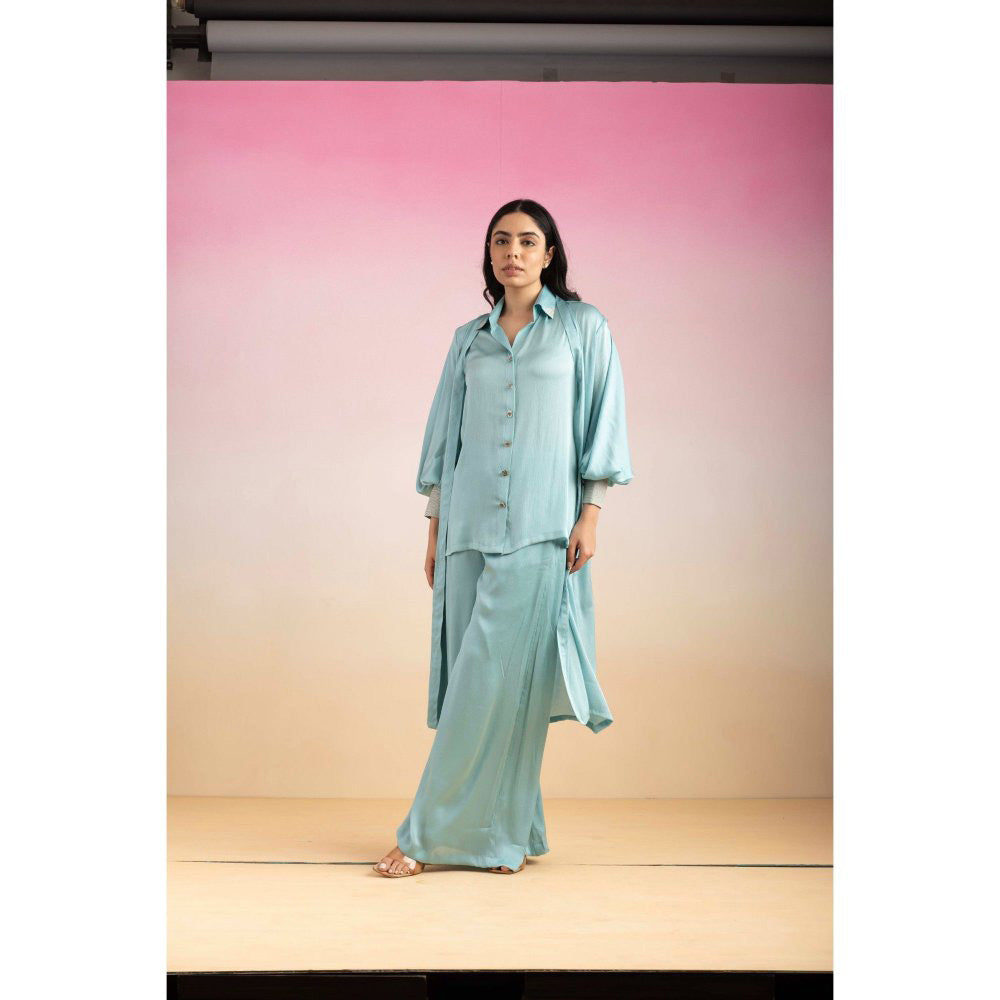 Ajiesh Oberoi Blue Kajal Shirt with Pant and Shrug (Set of 3)