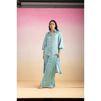 Ajiesh Oberoi Blue Kajal Shirt with Pant and Shrug (Set of 3)