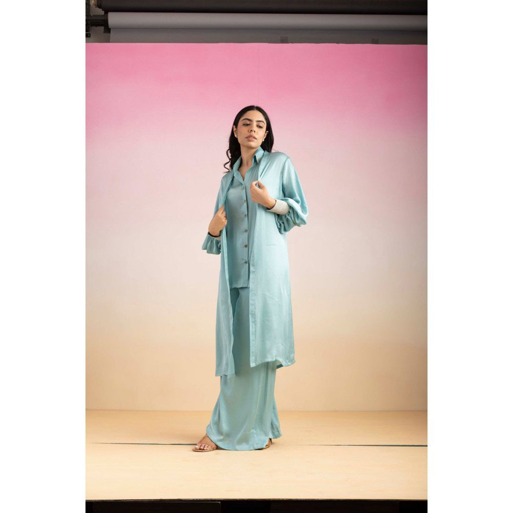 Ajiesh Oberoi Blue Kajal Shirt with Pant and Shrug (Set of 3)