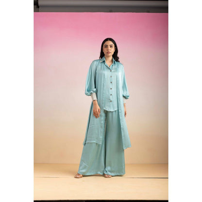 Ajiesh Oberoi Blue Kajal Shirt with Pant and Shrug (Set of 3)