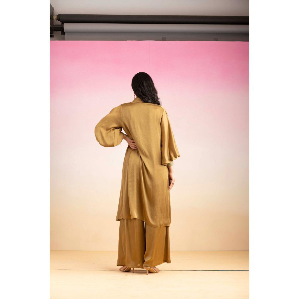 Ajiesh Oberoi Brown Kajal Shirt with Pant and Shrug (Set of 3)