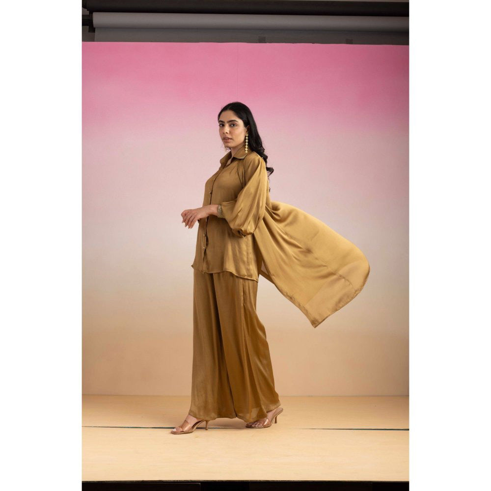 Ajiesh Oberoi Brown Kajal Shirt with Pant and Shrug (Set of 3)