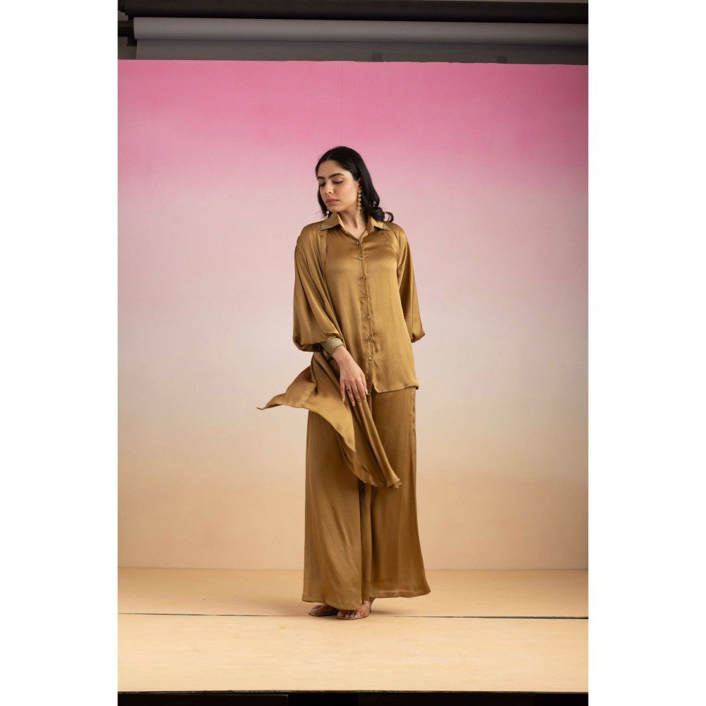 Ajiesh Oberoi Brown Kajal Shirt with Pant and Shrug (Set of 3)