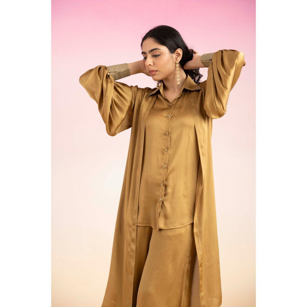 Ajiesh Oberoi Brown Kajal Shirt with Pant and Shrug (Set of 3)