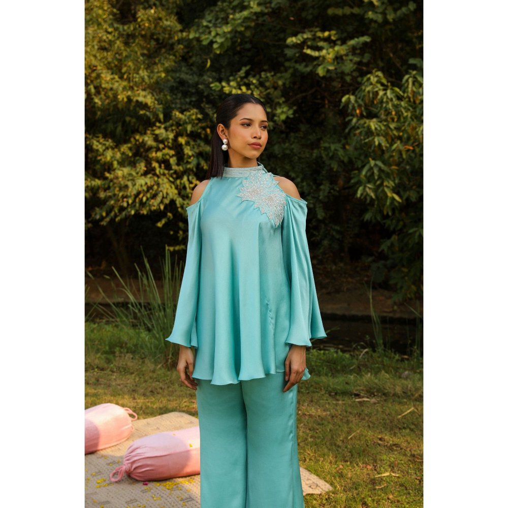 Ajiesh Oberoi Blue Khushi Top with Pant (Set of 2)