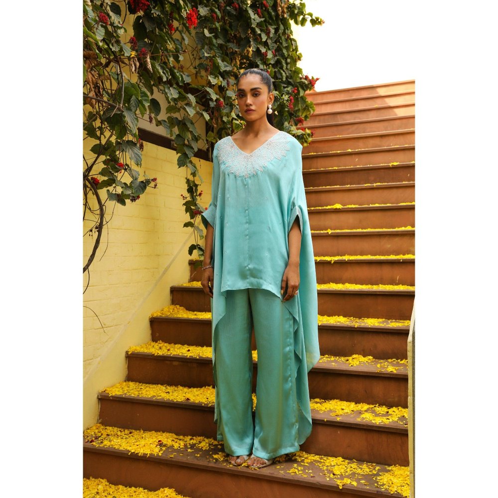 Ajiesh Oberoi Blue Gauri Kaftan with Palazzo (Set of 2)