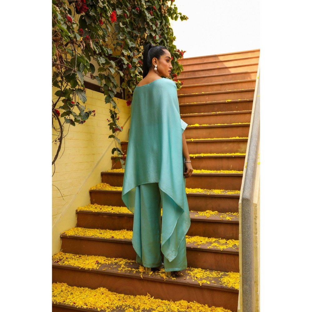 Ajiesh Oberoi Blue Gauri Kaftan with Palazzo (Set of 2)