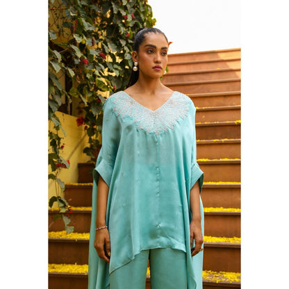 Ajiesh Oberoi Blue Gauri Kaftan with Palazzo (Set of 2)