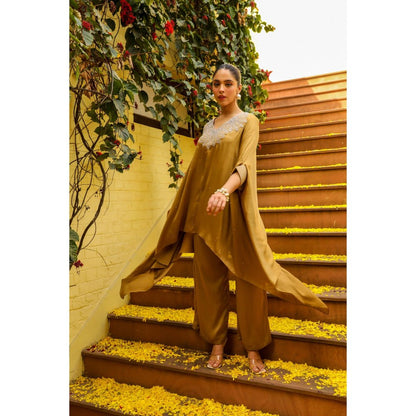 Ajiesh Oberoi Brown Gauri Kaftan with Palazzo (Set of 2)
