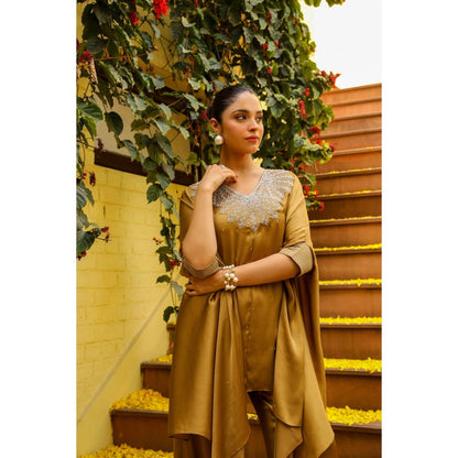 Ajiesh Oberoi Brown Gauri Kaftan with Palazzo (Set of 2)