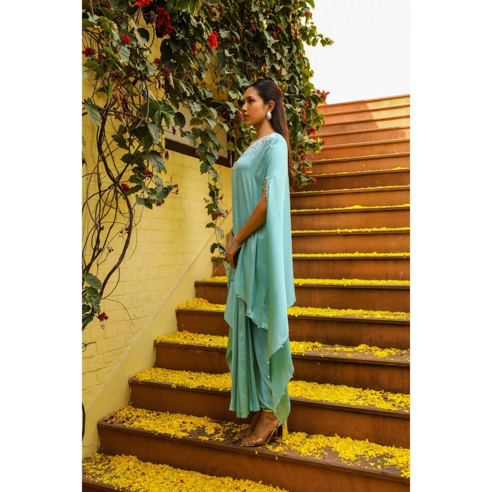 Ajiesh Oberoi Blue Rhythm Cape Sleeve Tunic with Skirt (Set of 2)