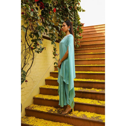 Ajiesh Oberoi Blue Rhythm Cape Sleeve Tunic with Skirt (Set of 2)