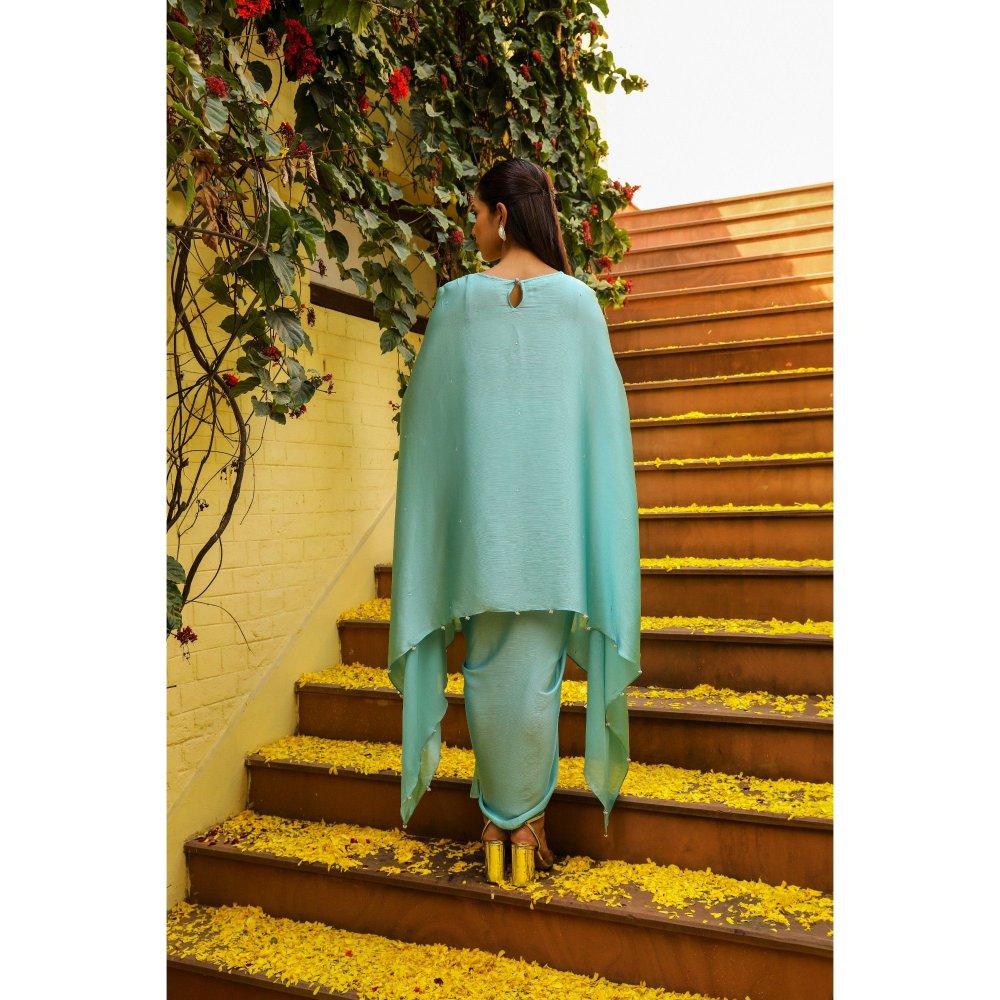 Ajiesh Oberoi Blue Rhythm Cape Sleeve Tunic with Skirt (Set of 2)