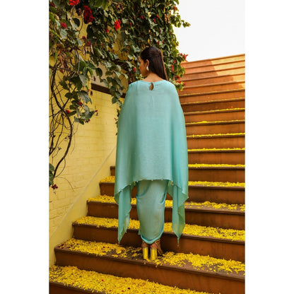 Ajiesh Oberoi Blue Rhythm Cape Sleeve Tunic with Skirt (Set of 2)