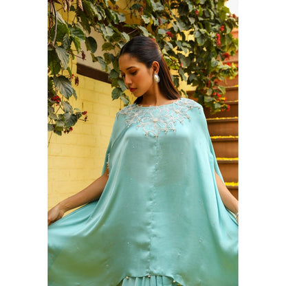 Ajiesh Oberoi Blue Rhythm Cape Sleeve Tunic with Skirt (Set of 2)