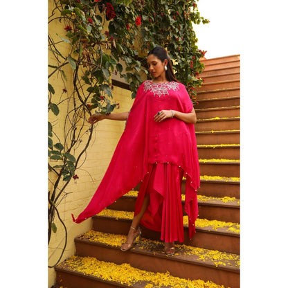 Ajiesh Oberoi Pink Rhythm Cape Sleeve Tunic with Skirt (Set of 2)