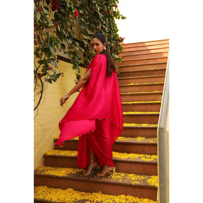 Ajiesh Oberoi Pink Rhythm Cape Sleeve Tunic with Skirt (Set of 2)