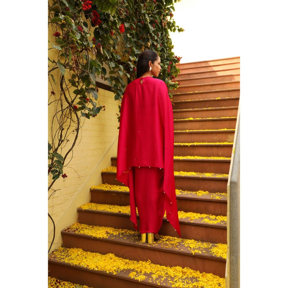 Ajiesh Oberoi Pink Rhythm Cape Sleeve Tunic with Skirt (Set of 2)