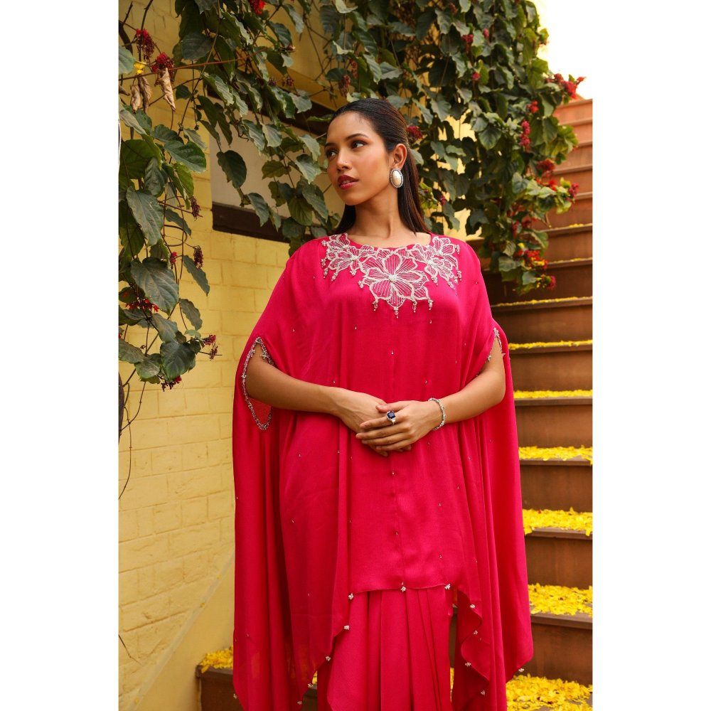 Ajiesh Oberoi Pink Rhythm Cape Sleeve Tunic with Skirt (Set of 2)