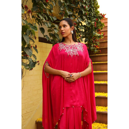 Ajiesh Oberoi Pink Rhythm Cape Sleeve Tunic with Skirt (Set of 2)