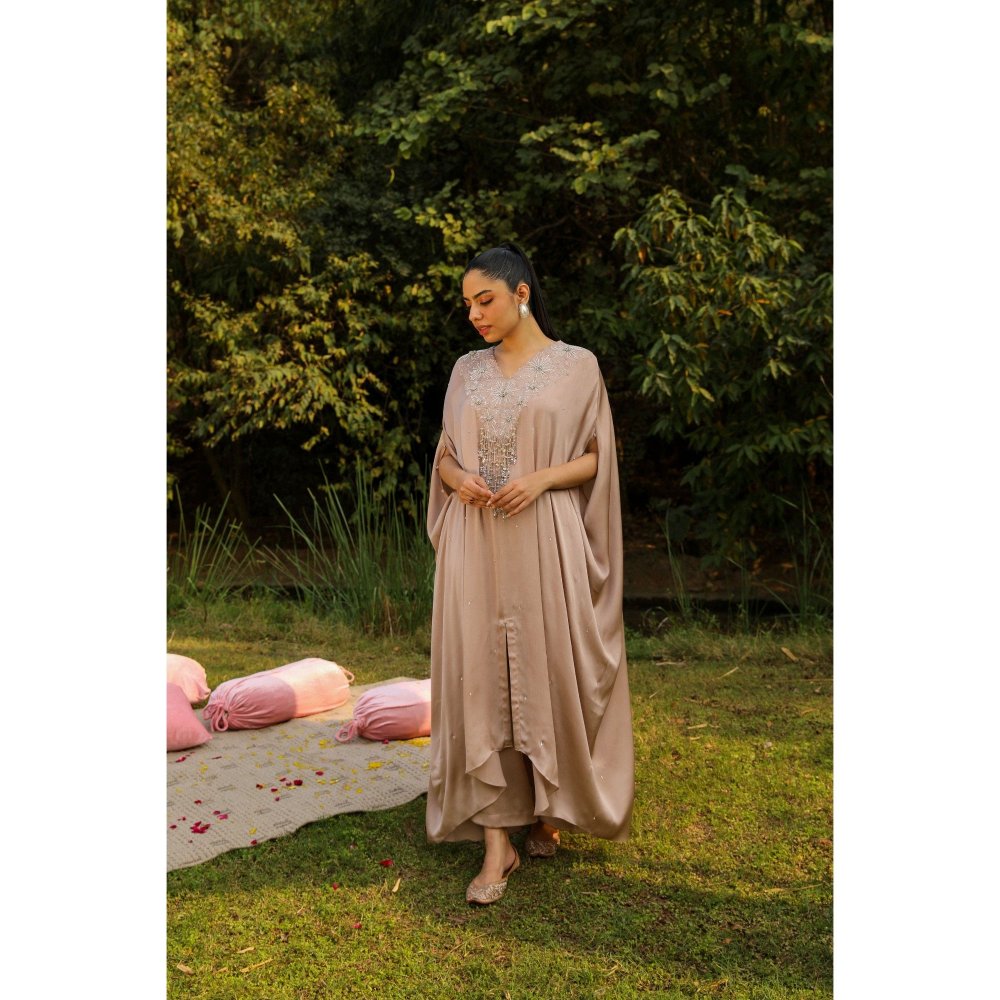 Ajiesh Oberoi Nude Bulbul Kaftan with Palazzo (Set of 2)