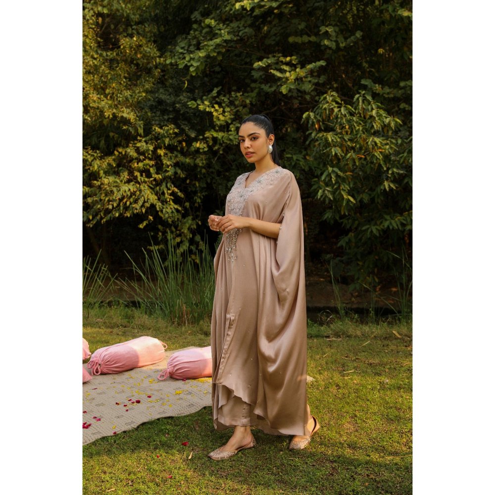 Ajiesh Oberoi Nude Bulbul Kaftan with Palazzo (Set of 2)