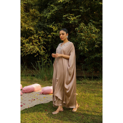 Ajiesh Oberoi Nude Bulbul Kaftan with Palazzo (Set of 2)