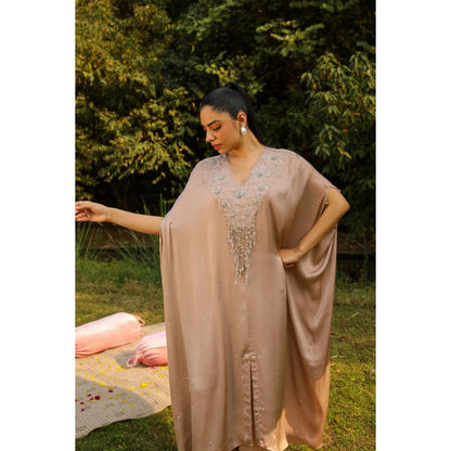 Ajiesh Oberoi Nude Bulbul Kaftan with Palazzo (Set of 2)