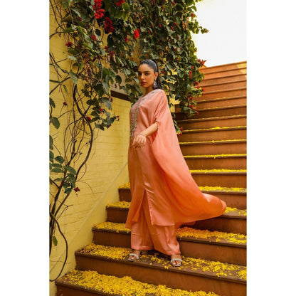 Ajiesh Oberoi Peach Bulbul Kaftan with Palazzo (Set of 2)