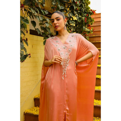 Ajiesh Oberoi Peach Bulbul Kaftan with Palazzo (Set of 2)