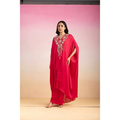 Ajiesh Oberoi Pink Bulbul Kaftan with Palazzo (Set of 2)
