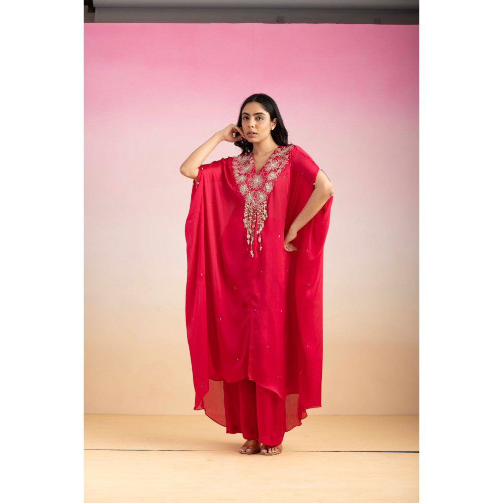 Ajiesh Oberoi Pink Bulbul Kaftan with Palazzo (Set of 2)