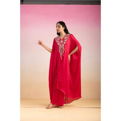 Ajiesh Oberoi Pink Bulbul Kaftan with Palazzo (Set of 2)