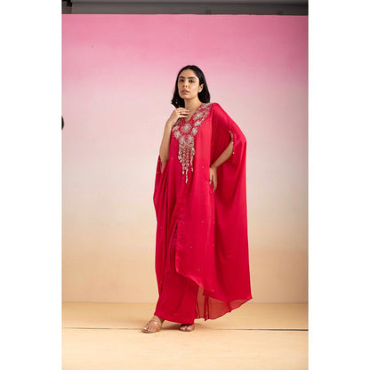 Ajiesh Oberoi Pink Bulbul Kaftan with Palazzo (Set of 2)