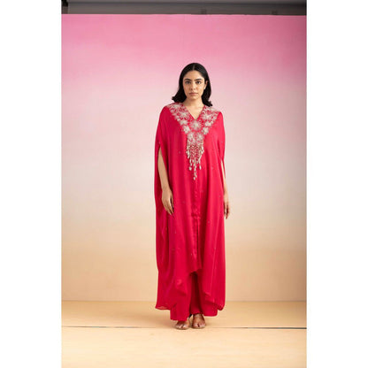 Ajiesh Oberoi Pink Bulbul Kaftan with Palazzo (Set of 2)