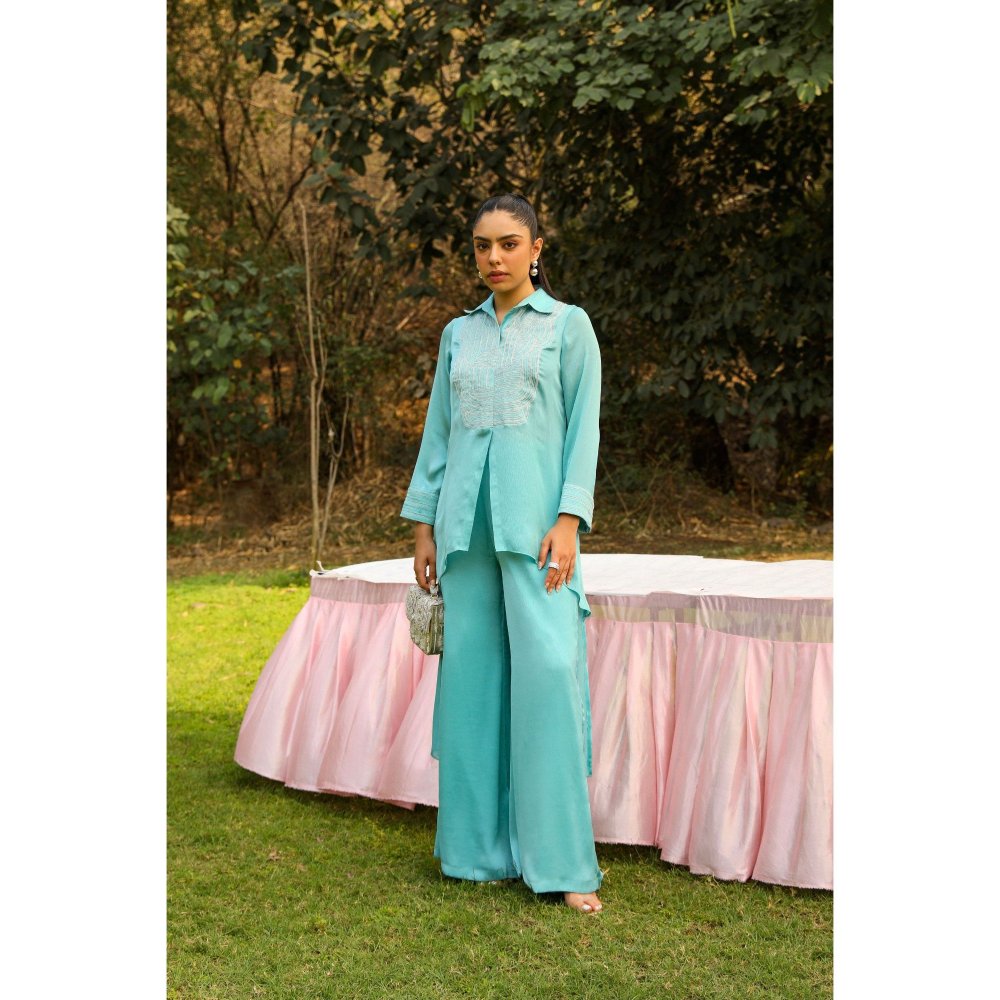 Ajiesh Oberoi Blue Chamakh Palazzo with Shirt (Set of 2)