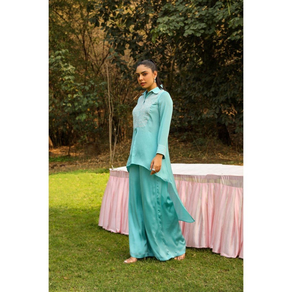 Ajiesh Oberoi Blue Chamakh Palazzo with Shirt (Set of 2)