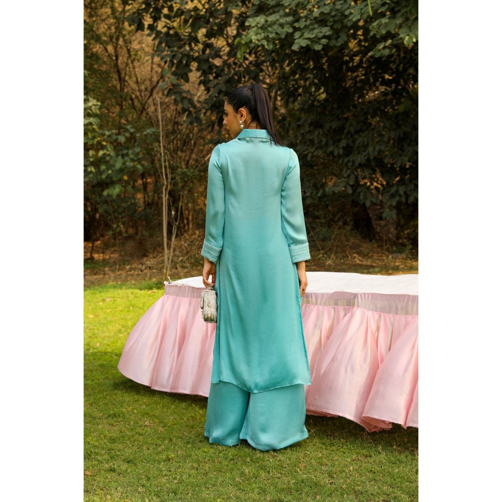 Ajiesh Oberoi Blue Chamakh Palazzo with Shirt (Set of 2)