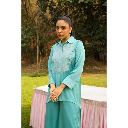 Ajiesh Oberoi Blue Chamakh Palazzo with Shirt (Set of 2)