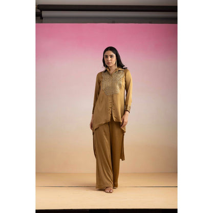 Ajiesh Oberoi Brown Chamakh Palazzo with Shirt (Set of 2)