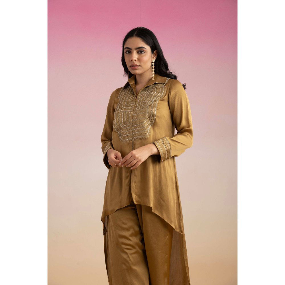 Ajiesh Oberoi Brown Chamakh Palazzo with Shirt (Set of 2)