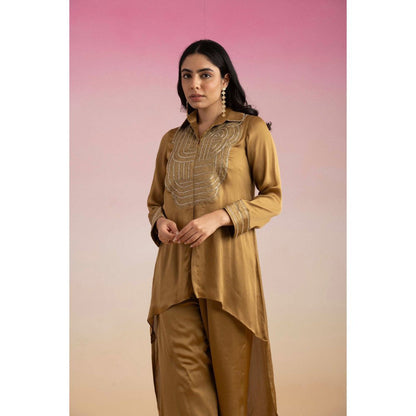 Ajiesh Oberoi Brown Chamakh Palazzo with Shirt (Set of 2)