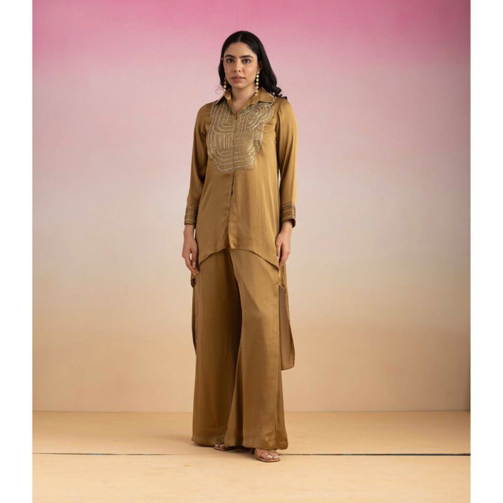 Ajiesh Oberoi Brown Chamakh Palazzo with Shirt (Set of 2)