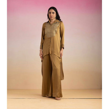 Ajiesh Oberoi Brown Chamakh Palazzo with Shirt (Set of 2)