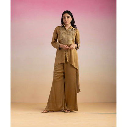 Ajiesh Oberoi Brown Chamakh Palazzo with Shirt (Set of 2)