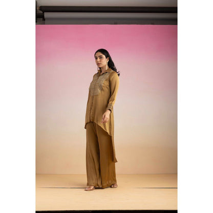 Ajiesh Oberoi Brown Chamakh Palazzo with Shirt (Set of 2)